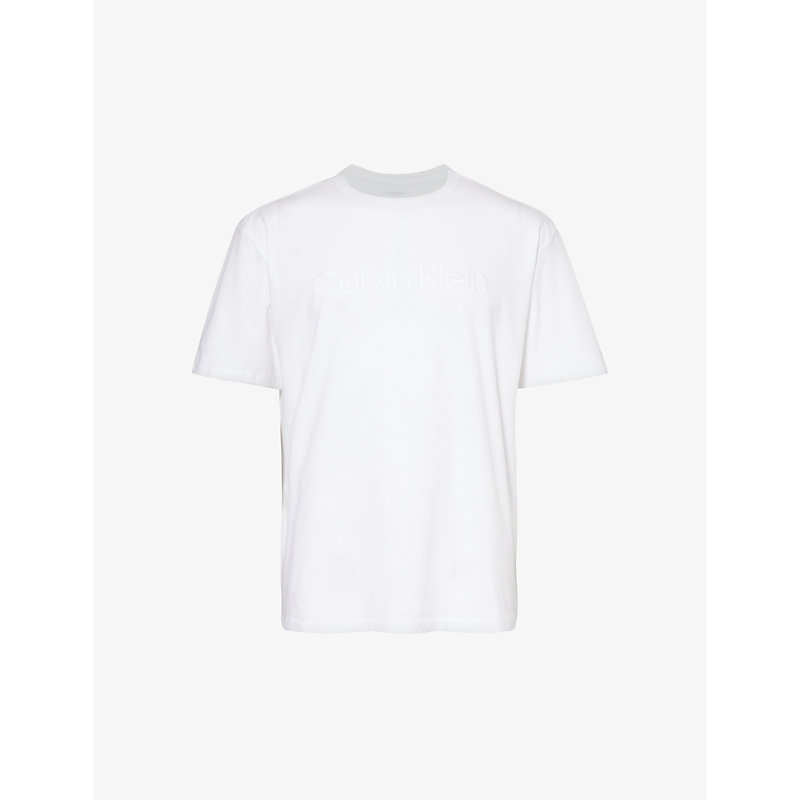 Calvin Klein Brand-embroidered Short-sleeved Stretch-jersey T-shirt In White (white Logo)