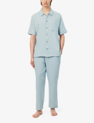 Shop Calvin Klein Men's Aro Branded-patch Straight-leg Cotton Pyjama Trousers In Arona