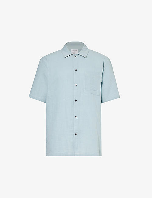CALVIN KLEIN: Relaxed-fit short-sleeved cotton pyjama shirt