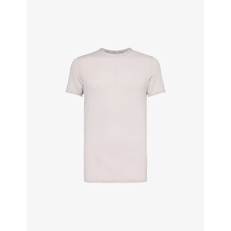 Calvin Klein Mens Cloud Grey Logo-tab Short-sleeved Stretch-recycled Modal T-shirt