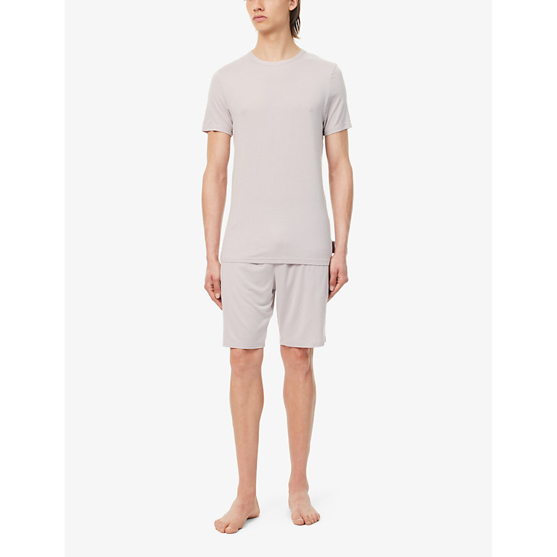 Shop Calvin Klein Men's Cloud Grey Branded-waistband Straight-leg Stretch-recycled Modal Shorts