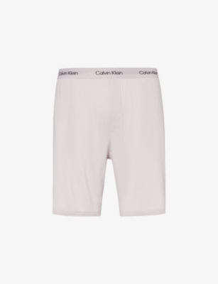 Calvin Klein Mens Cloud Grey Branded-waistband Straight-leg Stretch-recycled Modal Shorts