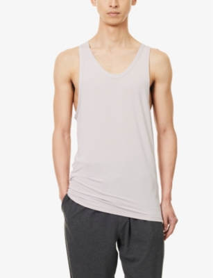 Shop Calvin Klein Men's Cloud Grey Scoop-neck Relaxed-fit Stretch-recycled Modal Top