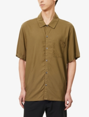 Shop Calvin Klein Mens  Brand-tab Relaxed-fit Woven Shirt In Gothic Olive