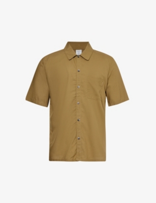 Shop Calvin Klein Mens  Brand-tab Relaxed-fit Woven Shirt In Gothic Olive