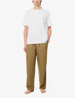 Shop Calvin Klein Men's Gothic Olive Branded-patch Elasticated-waist Woven Pyjama Trousers