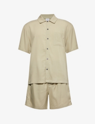 Shop Calvin Klein Men's Moss Grey Short-sleeved Regular-fit Woven Pyjamas