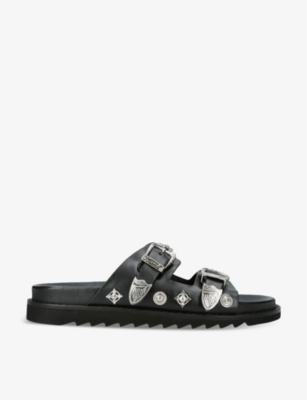 Shop Toga Virilis Men's Black Stud-embellished Backless Leather Sliders