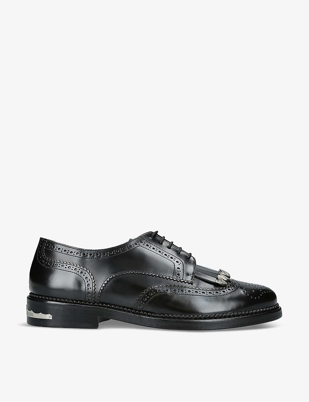 Shop Toga Virilis Mens Black Fringed Metal-embellished Leather Oxford Shoes