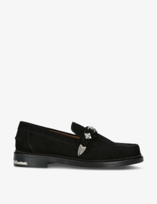 Shop Toga Virilis Mens Black Hardware-embellished Suede Loafers