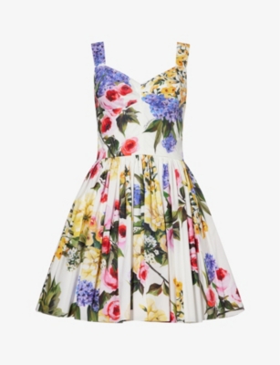 Shop Dolce & Gabbana Women's Giardino Fdo Bianco Popeline Floral-print Cotton Mini Dress