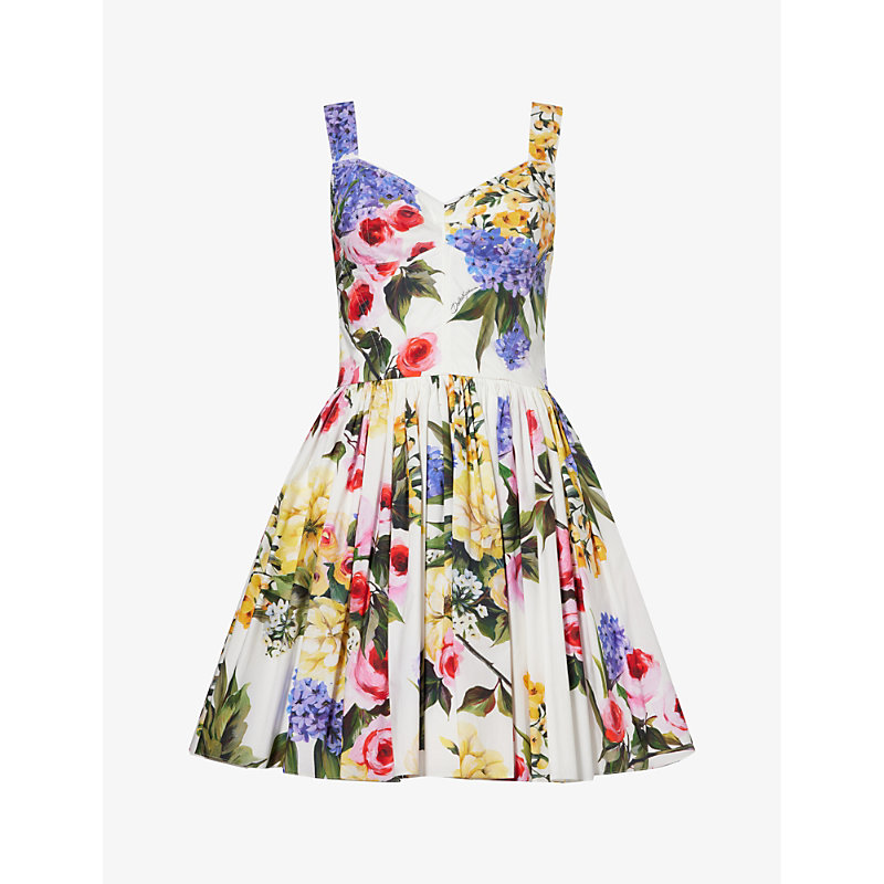 Shop Dolce & Gabbana Women's Giardino Fdo Bianco Popeline Floral-print Cotton Mini Dress
