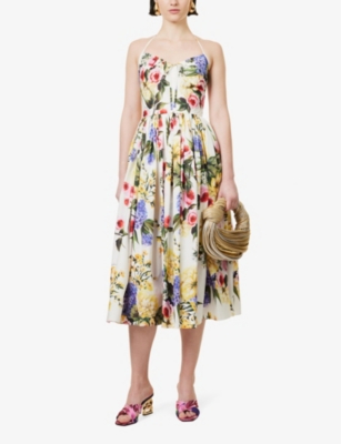 Shop Dolce & Gabbana Womens Giardino Fdo Bianco Popeline Floral-print Cotton Midi Dress