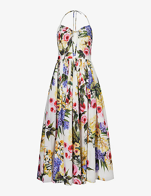 DOLCE & GABBANA: Popeline floral-print cotton midi dress
