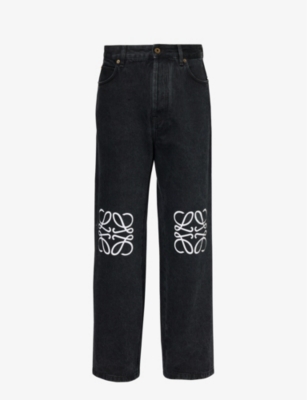 LOEWE LOEWE MEN'S BLACK ANAGRAM-EMBELLISHED STRAIGHT-LEG JEANS