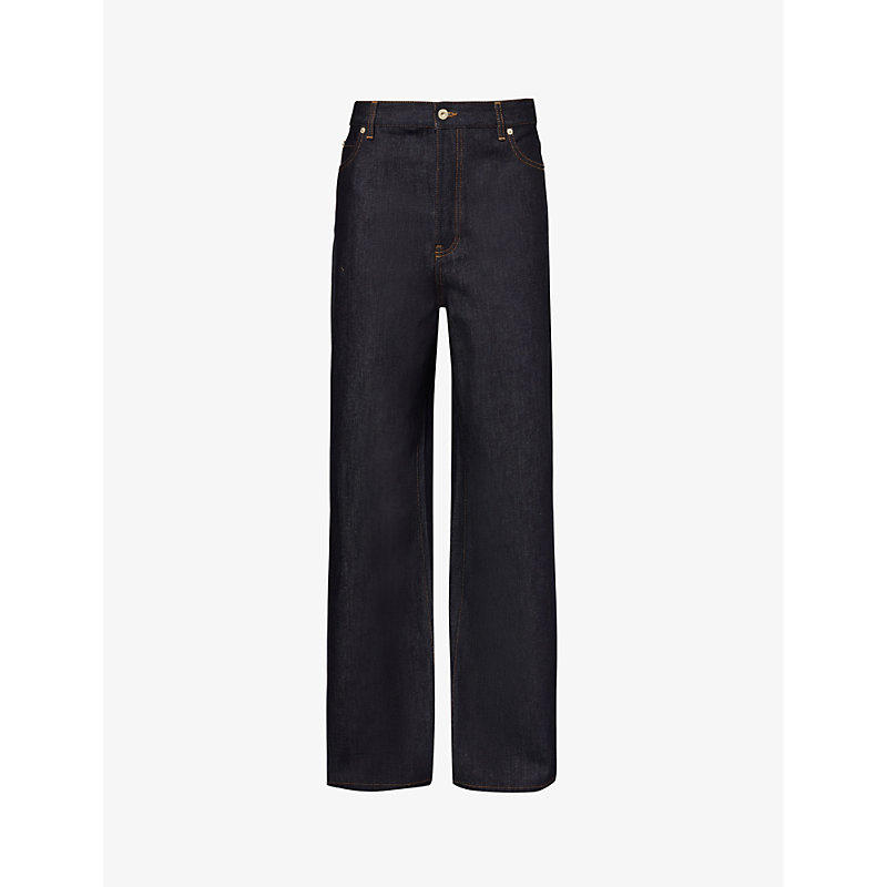 Shop Loewe Brand-patch Mid-rise Wide-leg Jeans In Raw Denim