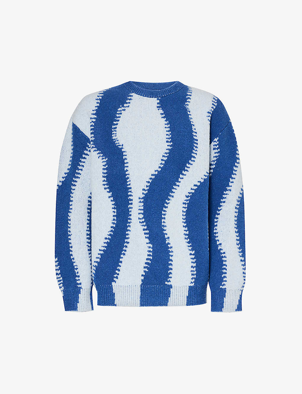 Loewe Mens Light Blue Blue Stripe-pattern Crewneck Wool-blend Jumper