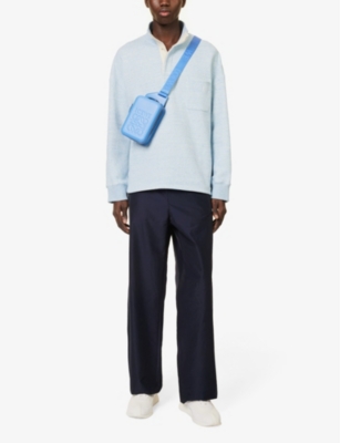Shop Loewe Mens Blue Melange High-neck Brand-embroidered Cotton-jersey Sweatshirt