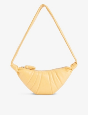 Shop Lemaire Croissant Small Leather Cross-body Bag In Butter