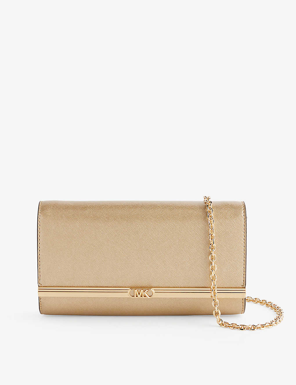 Michael Michael Kors East-west Metallic Leather Clutch Bag In Pale Gold