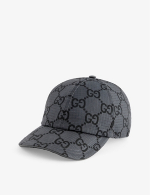 Gucci Womens Grey Monogram-pattern Gridded Woven Cap In Grey/black