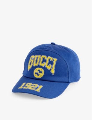Shop Gucci Womens Blue/crop Brand-print Panelled Cotton Cap