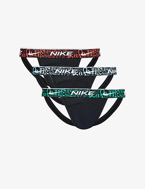 NIKE: Logo-waistband pack of three stretch-cotton jockstraps