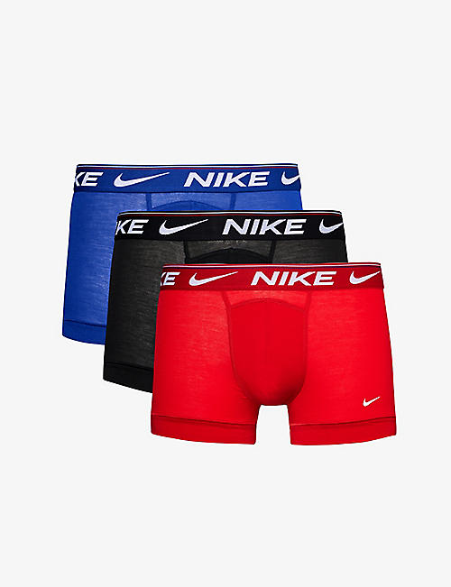 NIKE: Log-waistband pack of three stretch-recycled polyester trunks