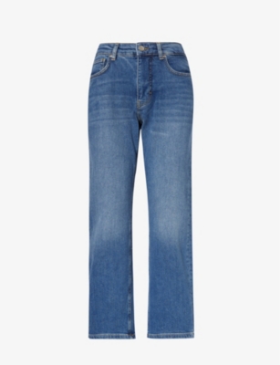 ME AND EM: Faded-wash regular-fit cropped mid-rise stretch-denim jeans