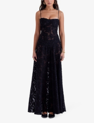 HOUSE OF CB: Seren corseted floral-jacquard woven maxi dress