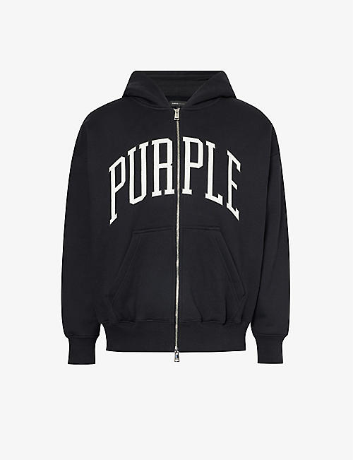 PURPLE BRAND: Branded-print relaxed-fit cotton-jersey hoody