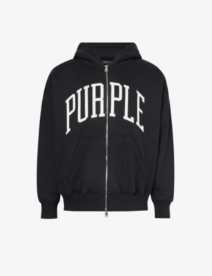 Purple Brand Mens Black Branded-print Relaxed-fit Cotton-jersey Hoody