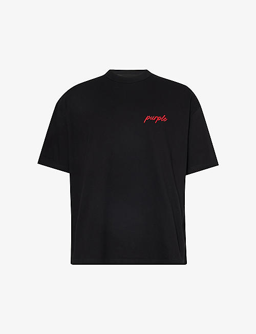PURPLE BRAND: Oversized logo-embroidered cotton-jersey T-shirt