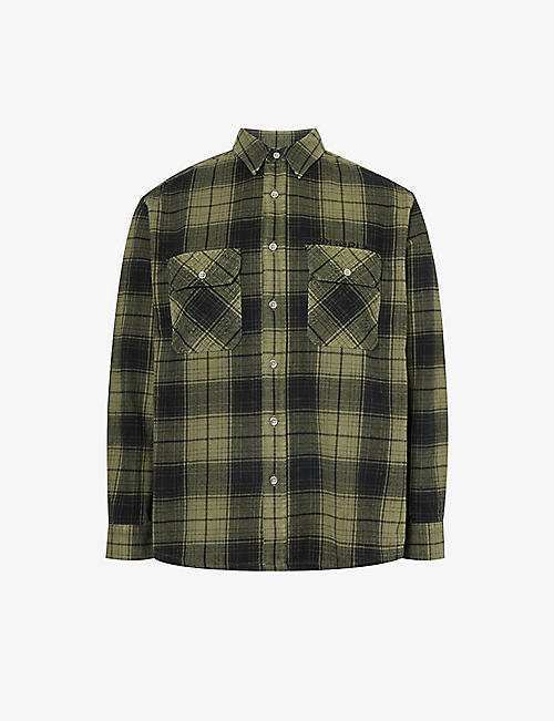 PURPLE BRAND: Checked long-sleeved cotton shirt
