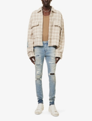 PURPLE BRAND: Distressed slim-fit slim-leg stretch-denim jeans