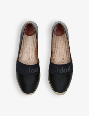 Shop Chloé Chloe Women's Black Piia Logo-embellished Leather Espadrilles