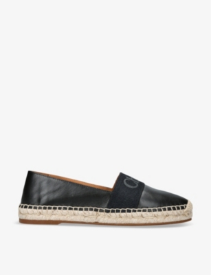 Shop Chloé Chloe Women's Black Piia Logo-embellished Leather Espadrilles