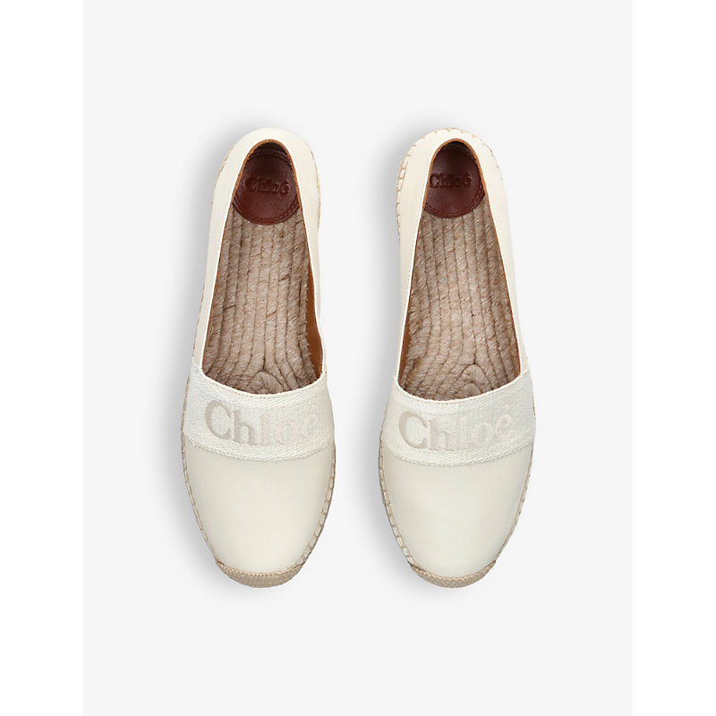 Shop Chloé Chloe Women's White Piia Logo-embellished Leather Espadrilles