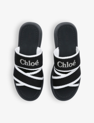Shop Chloé Mila Logo-embellished Woven Wedge Sandals In Blk/beige