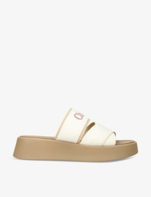 CHLOE: Mila logo-embellished woven wedge sandals