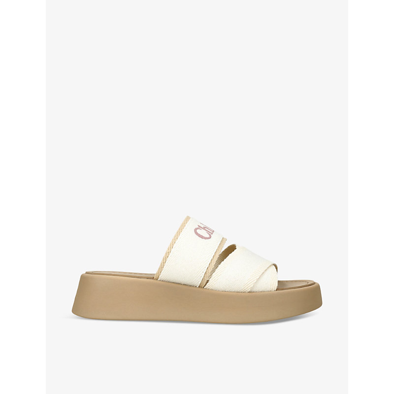 Shop Chloé Chloe Women's White/oth Mila Logo-embellished Woven Wedge Sandals