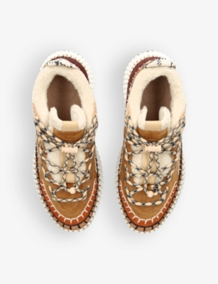 Chloé Chloe Womens Brown Nama Shearling And Suede High-top Trainers In Brown
