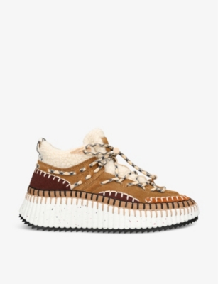 Chloé Chloe Womens Brown Nama Shearling And Suede High-top Trainers