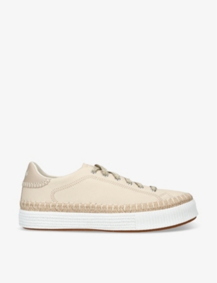 Shop Chloé Chloe Women's Bone Telma Exposed-stitching Leather Low-top Trainers
