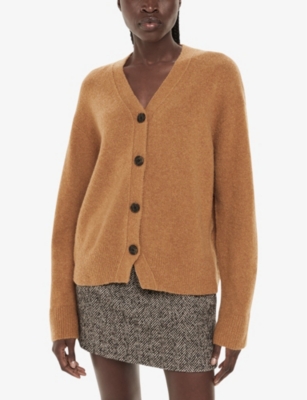 Whistles Womens Tan Textured Knitted Cardigan In Brown