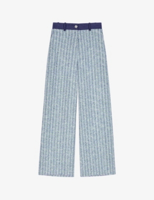 MAJE: Denim-waistband high-rise tweed trousers