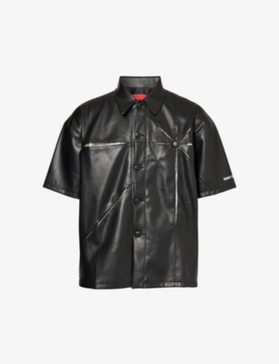 Shop Kusikohc Men's Black/white Alyssum Origami Cut-out Faux-leather Shirt