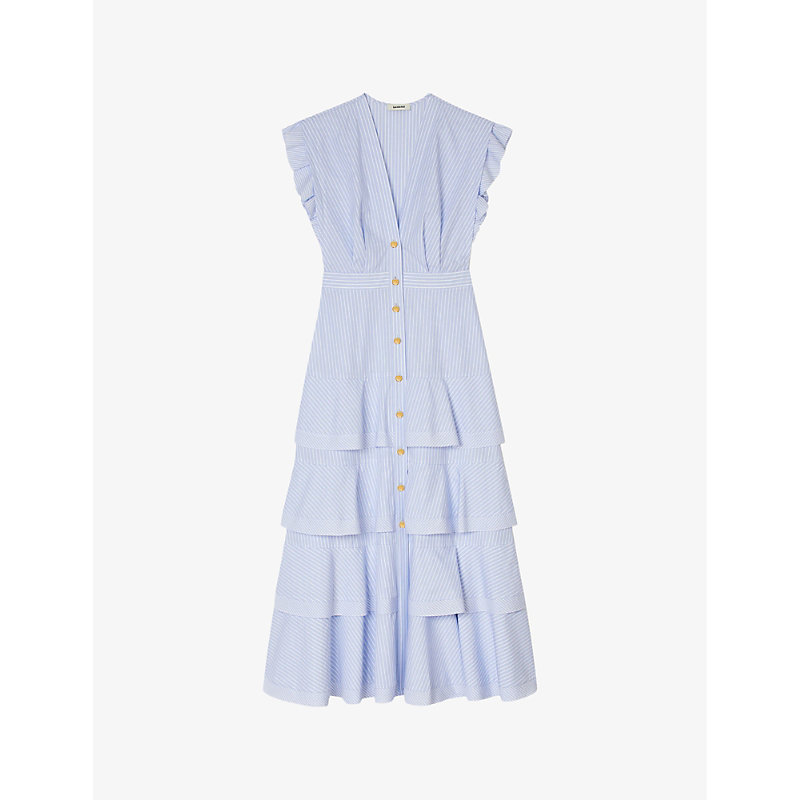 Shop Sandro Women's Bleus Maude Ruffled Cotton Maxi Dress