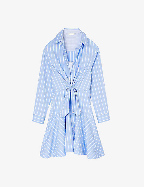 SANDRO: Stripe-pattern tie-front cotton shirt dress