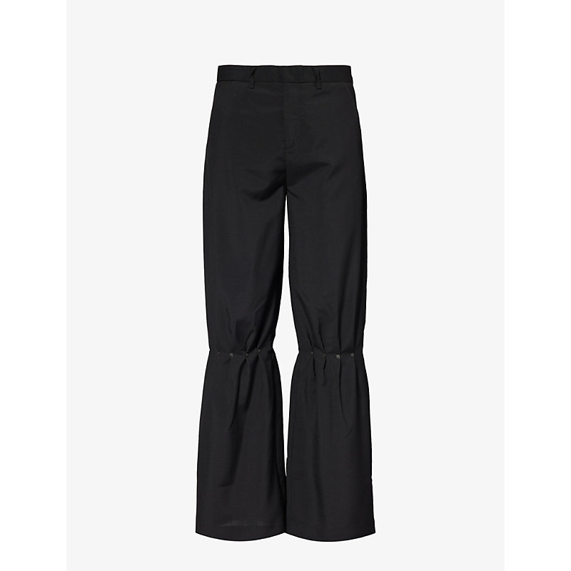 Shop Kusikohc Men's Black Rivet Wide-leg Mid-rise Woven Trousers